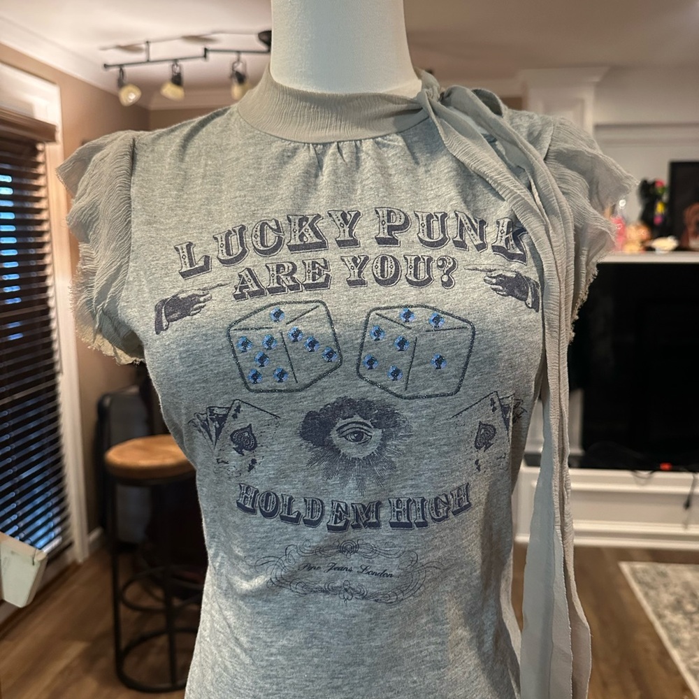 Pepe Jeans Light Gray 'Lucky Punk' Graphic Tie-Shoulder Tee